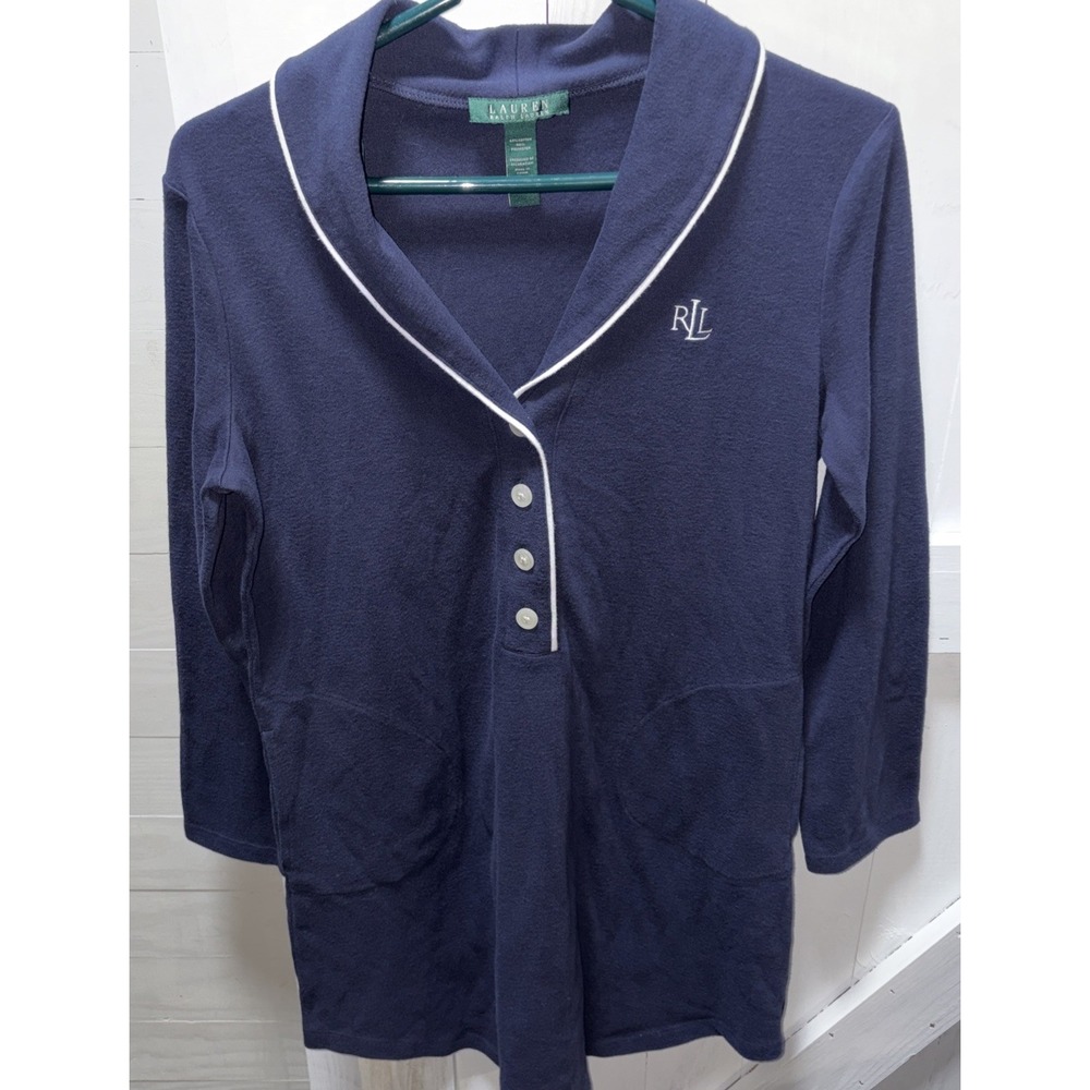 Lauren Ralph Lauren Pajama Night Shirt Women's Size Small Navy Blue Logo